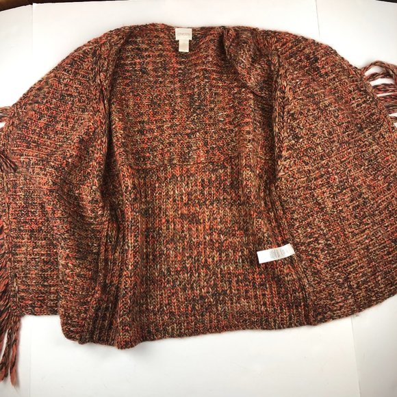 Chico's Katrina Boho Wool Blend Fringed Chunky Knit Open Front Cardigan Sweater - Picture 11 of 17